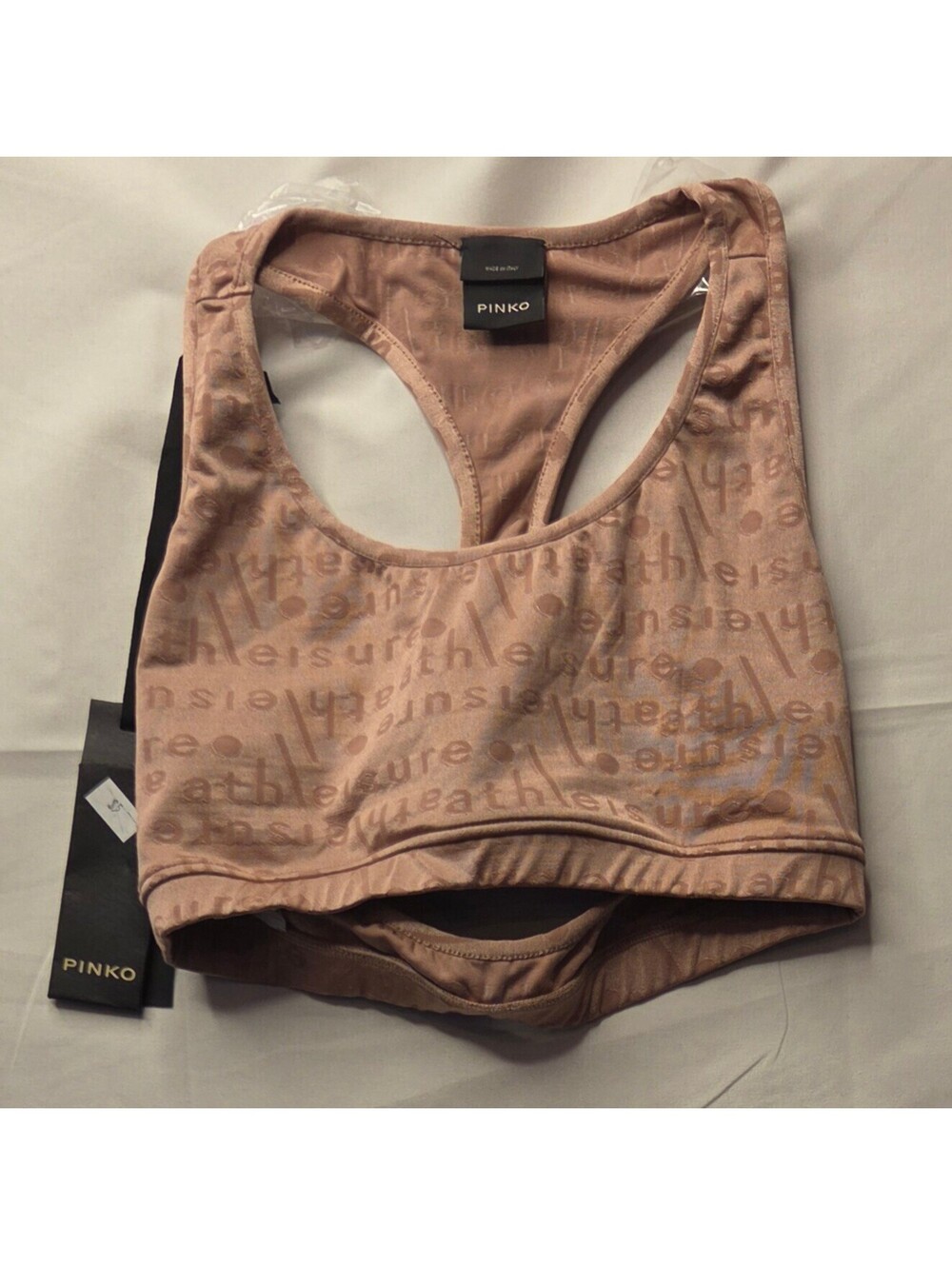 NWT PINKO Athleisure Graphic Racerback Sports Bra Cutout Pink S Coquette